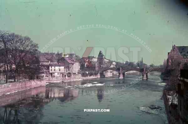 Kreuznach Germany 1937, Nahe and Bridge snow winter