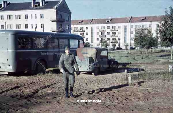 Kriegsberichter Franz Krieger, Polands, 1941, Reichs autozug Deutschland, propaganda company, bus, staff car