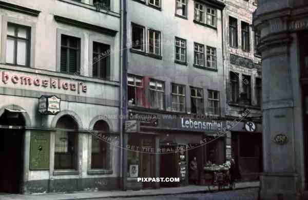 Leipzig Thomasklause pub shop posters cart Germany 1940 color agfacolor