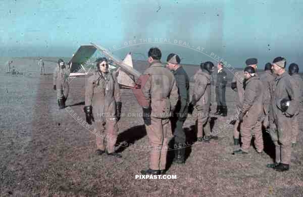 Luftwaffe Military Airforce Glider Pilots with Gliders, sunglasses, fly Lubeck Airport 1943