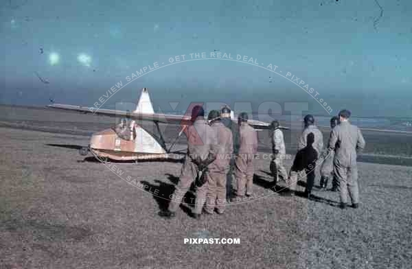 Luftwaffe Military Airforce Glider Pilots with Gliders, sunglasses, fly Lubeck Airport 1943 b