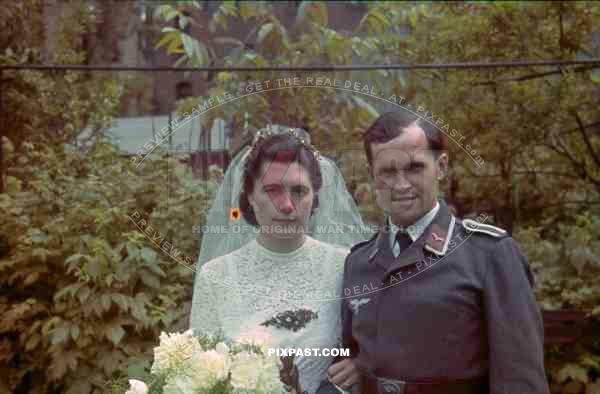 Luftwaffe Signals Radio Operator War Time Wedding Berlin 1943, Bride in Wedding Dress, belt buckle, cap, hat,