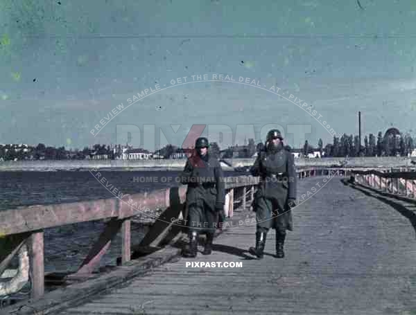 makeshift bridge over the river Dnepr in Krementschuk, Ukraine 1943