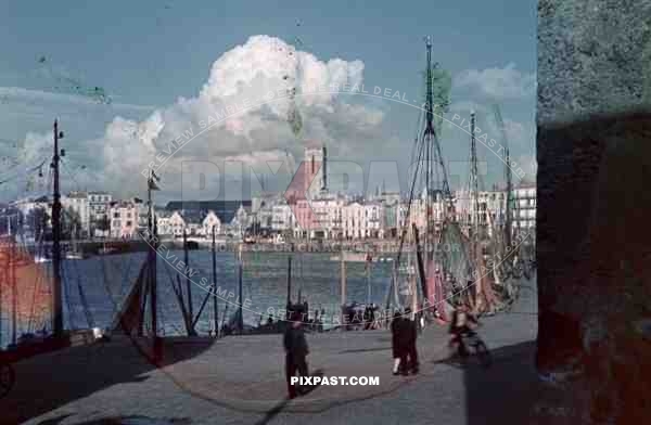 Market French fishing town La Rochelle France 1940 Occupied by german forces.