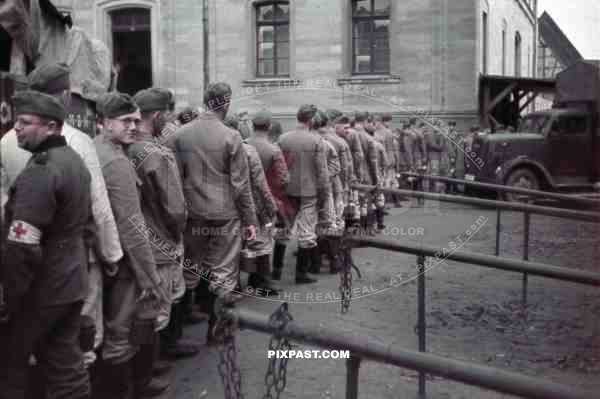 Medical  Wehrmacht soldiers in front of the school in Kandel, Germany 1940