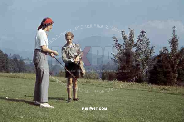 mother and son on golf course in Baden-Wuerttemberg, Germany ~1938