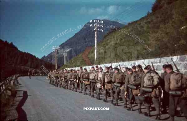 mountain troopers marching in Landeck, Austria 1941