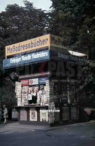 Newspaper Kiosk at the Petersstrasse in Leipzig, Germany 1940