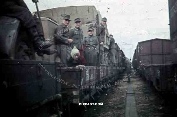 North Germany Military Train Station supply 1944, Half Track and Trucks on Train, assault gun STUG  wrap