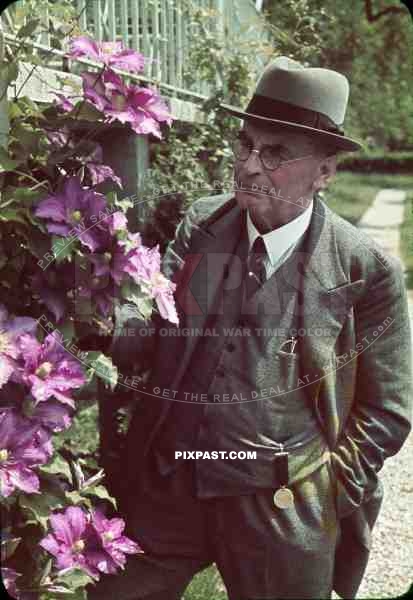 old man in flower garden in Freiburg, Germany 1939