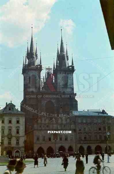 Old Town Square with view of the Church of Our Lady before Tyn. Prague. Czech Republic 1940