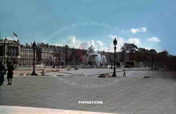 Place de la Concorde, Fountain des Fleuves, Paris France 1940