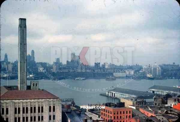 PostW color 1947 Manhattan New York USA dock harbour boats ships transport