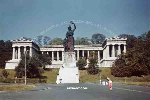 Ruhmeshalle and the Bavaria statue . Theresienwiese Munich Germany 1942