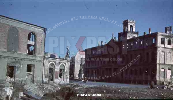 ruins of the city hall and House of the Blackheads in Riga, Latvia 1943