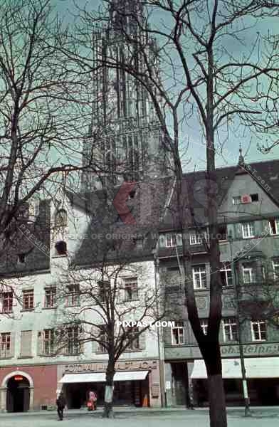 Shops and Munster Cathedral in Ulm, Germany 1939