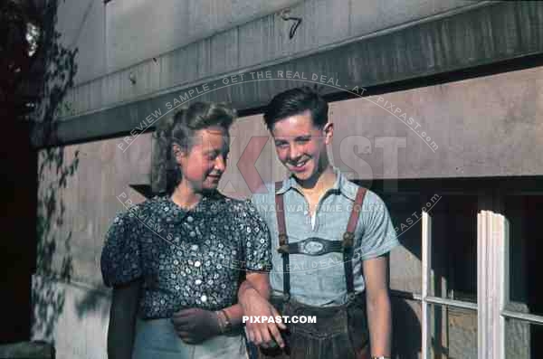 Sister and Brother enjoy Luftfwaffe flak soldier visit Ginzling Austria 1939 Costume