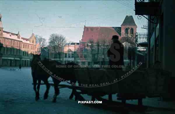 snow sled horse wagon winter town germany 1939