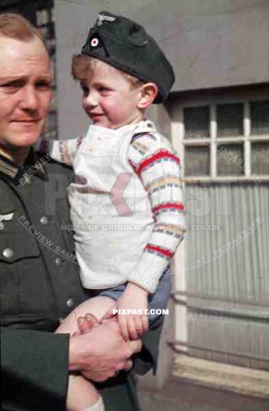 Soldier with his son in Leipzig, Germany 1940