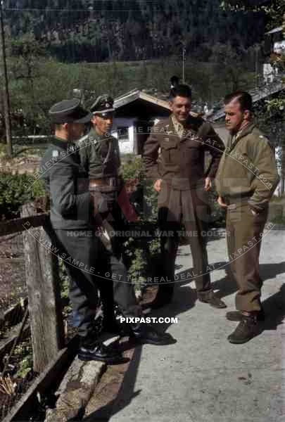 SS Chief of Staff Ekkehard Albert talking to American army translator (101st Cavalry Regiment) Schwendt Austria 1945