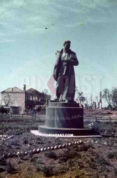statue of Stalin in Bychau, Belarus, Russia 1941