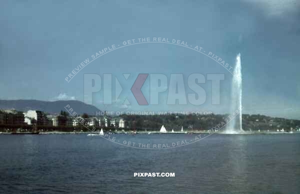 The Geneva Water Fountain. Jet d Eau.  Switzerland 1946
