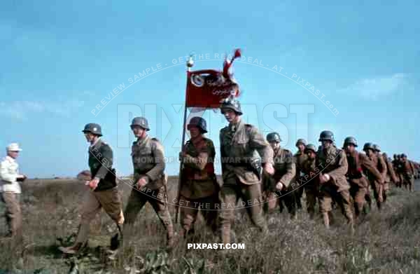 Tunisian Volunteers Parade for Erwin Rommel in Tunisia 1943. Freiwilligenbataillon Tunesien.