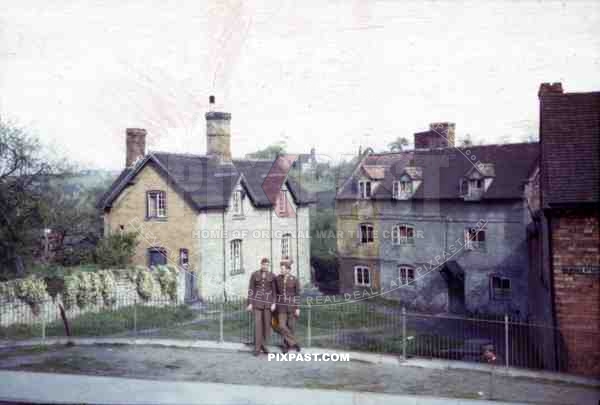 two GIs at the Church Street in Cleobury, England ~1944