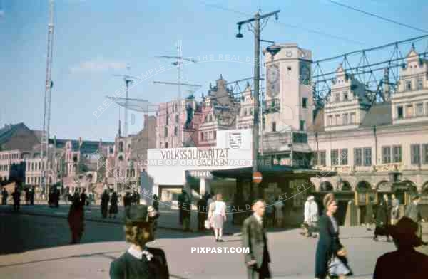 Volkssolidaritat Sachsen 1946. Marktplatz. Katharinenstrasse. Destroyed Altes Rathaus. Old Town Hall Leipzig Germany