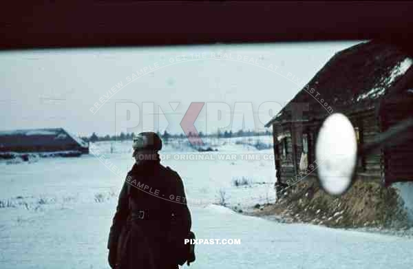 Wehrmacht officer in winter jacket and fur hat, Russia 1942. 207th Infantry Division Wehrmacht