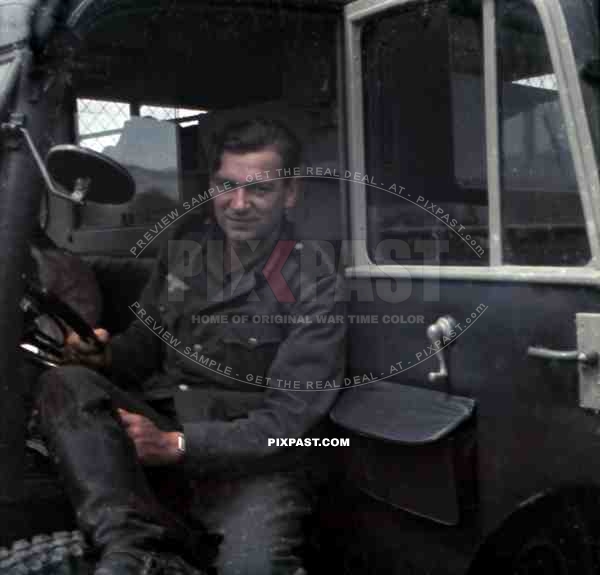 Wehrmacht soldier sitting in the car in Breaza, Romania 1941