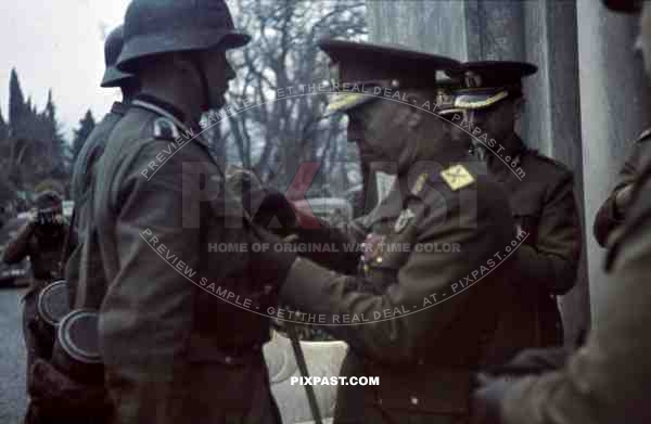 Wehrmacht soldiers being awarded in Jalta, Ukraine ~1942, Marshal Ion Antonescu,
