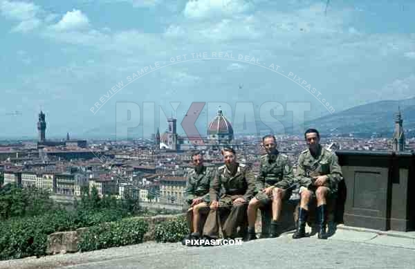 Wehrmacht troops in tropical uniform with medals, Florence Italy 1944 26th Panzer-Divisions-Nachrichten-Abteilung