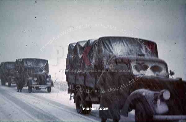 wehrmacht trucks in russian snow storm