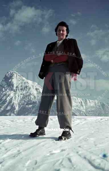 woman in the snowy mountains in Bavaria, Germany 1939