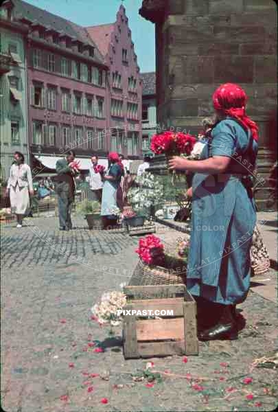 woman selling flowers in Freiburg, Germany 1939