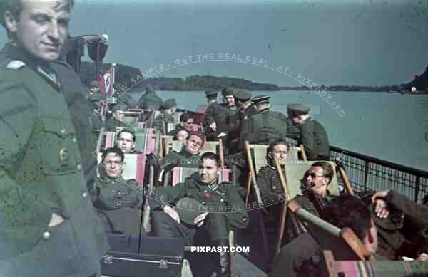 Wounded German Wehrmacht soldiers rest hospital trip lake southern Germany 1943
