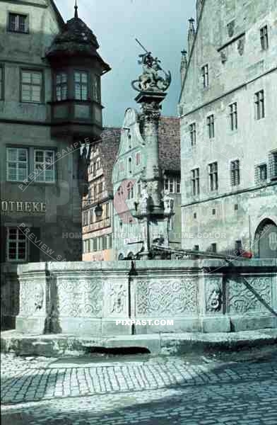 WW2 color 1939 fountain market Rothenburg ob der Tauber Germany