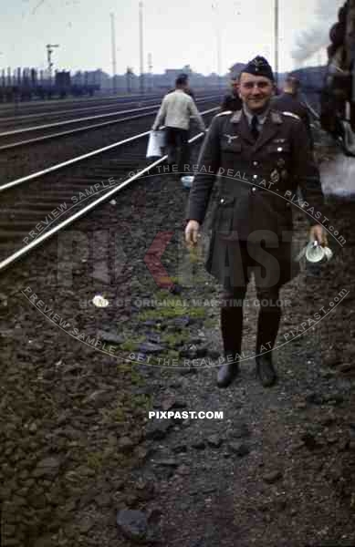 WW2 color Belgium 1941 train station wagon officer pilot observer badge iron cross ribbon bar coffee