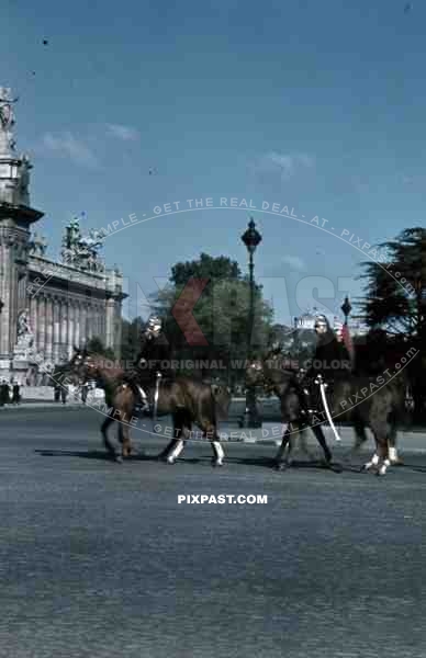 WW2 color french horse cavalry Paris France 1940