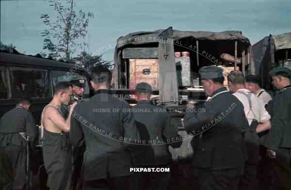WW2 color German medical red-cross truck bus food canteen cooking russia spring 1942 supply leipzig