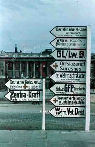 WW2 color german military wehrmacht red cross road signs Paris France 1940
