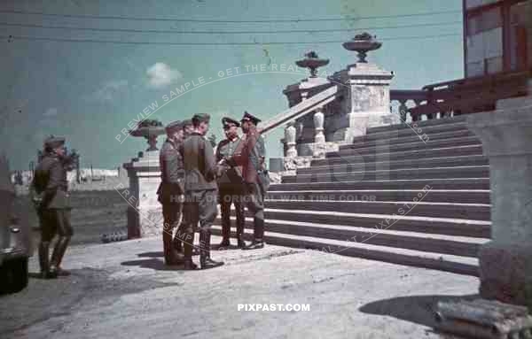 WW2 Color German Wehrmacht General with staff officers visit Mansion Ukraine 1942