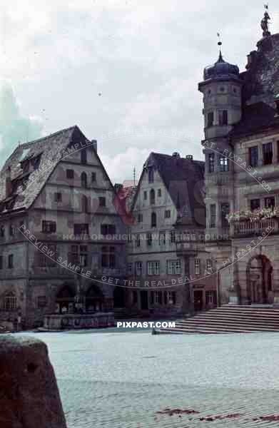 WW2 color Hildesheim Germany market sqaure fountain 1939