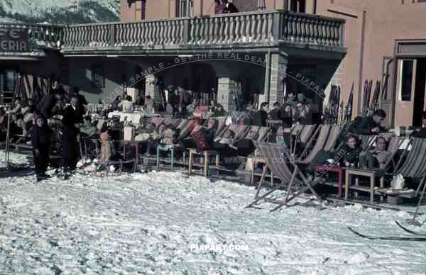 WW2 color Italy ski resort club tourists sun glasses 1938 snow winter sport