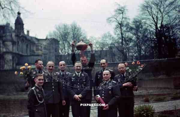 WW2 color Luftwaffe STAB staff Birthday party humour joke flask flowers Belgium 1941