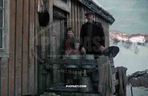 WW2 Color Norwegian Civilian Fishing Family children house occupied Norway 1940