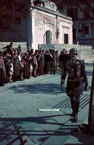 WW2 color Sicily town 1943 Luftwaffe officer KVK medal ribbon awards parade ceremony music band