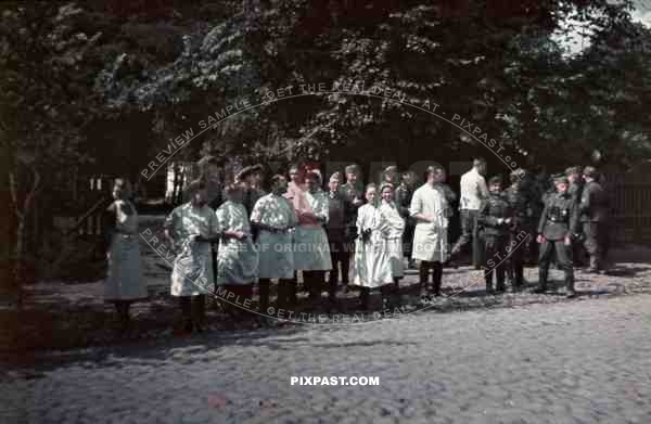 WW2 Color Ukraine 1942 German Military Hospital doctors soldiers nurses summer