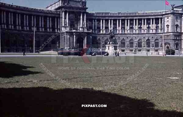 WW2 color Vienna Austria Hofburg Palace troop bus wehrmacht soldiers 1941